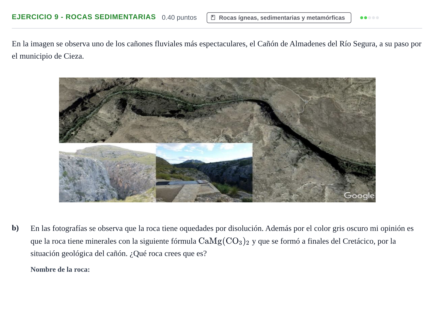 Enunciado: Ejercicio 9 - Rocas sedimentarias · Geología y Ciencias Ambientales PAU Murcia Extraordinaria 2023