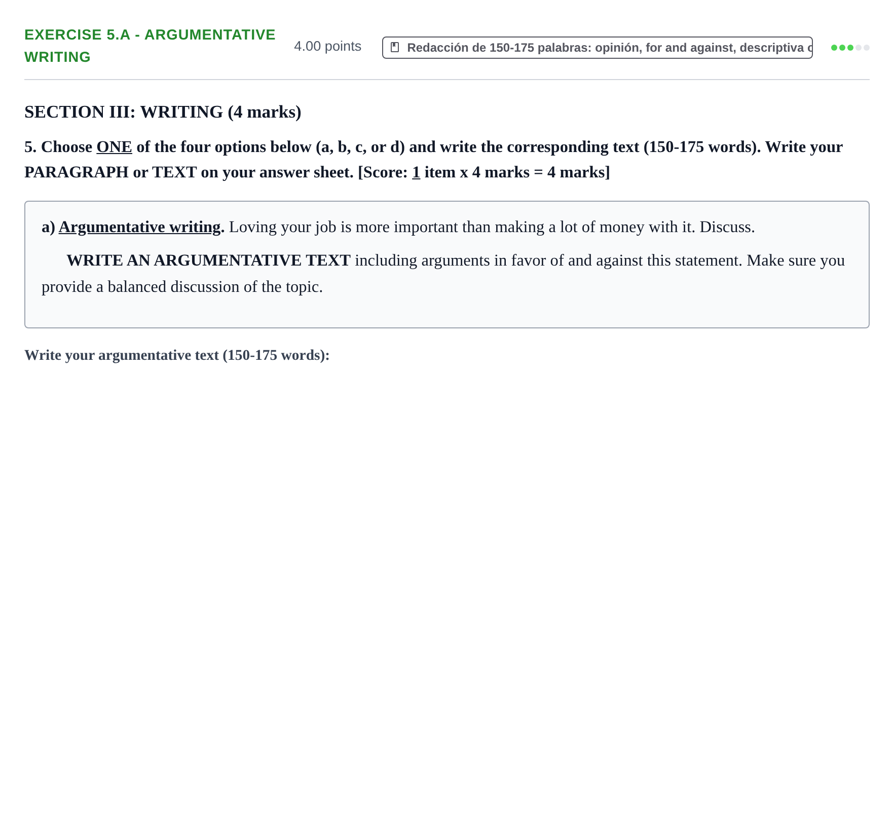 Enunciado: Ejercicio 5.a - Argumentative writing · Inglés PAU Murcia Extraordinaria 2023