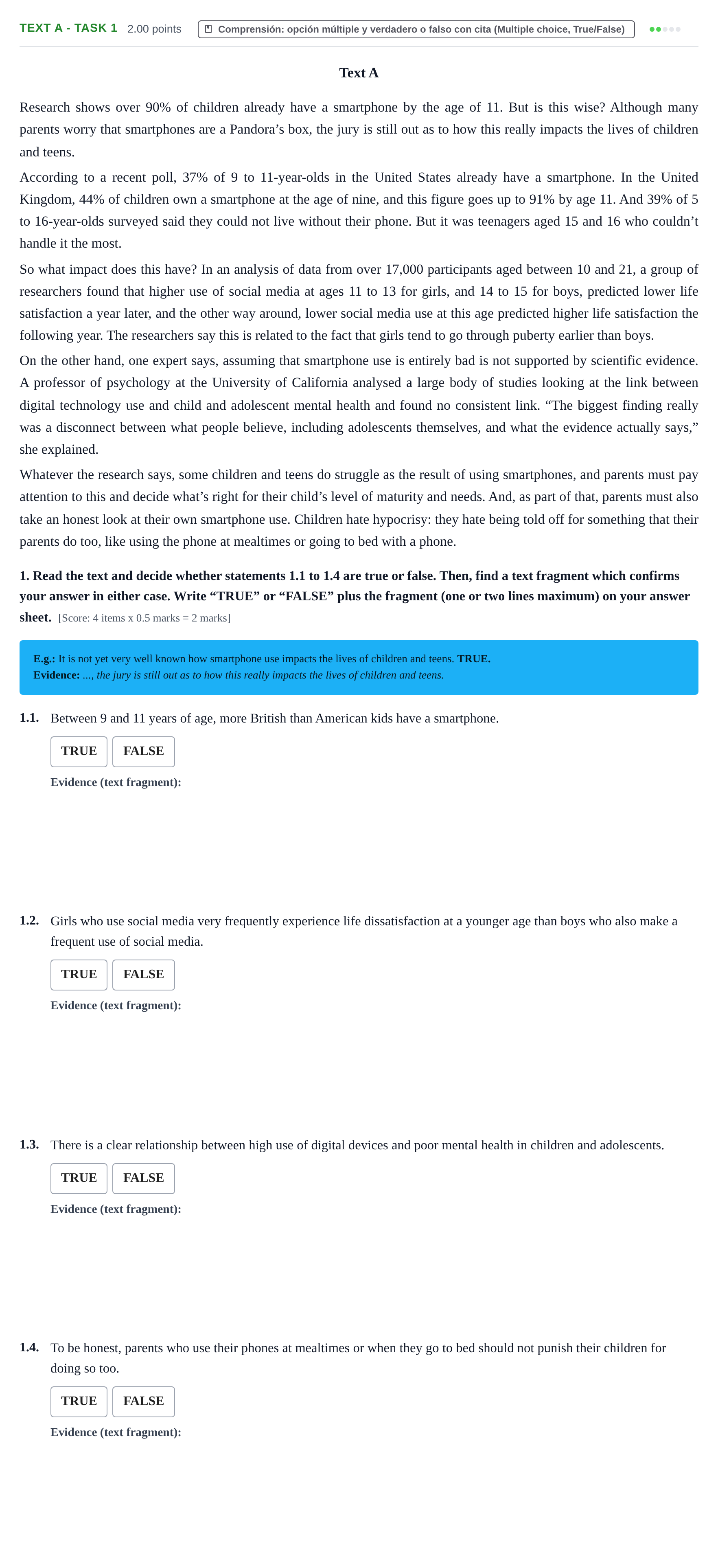 Enunciado: Ejercicio Text A - Task 1 · Inglés PAU Murcia Extraordinaria 2023