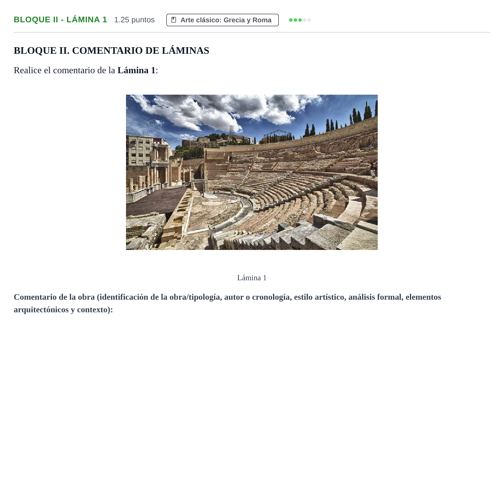 Enunciado: Bloque II - Lámina 1 · Historia del Arte PAU Murcia Extraordinaria 2023