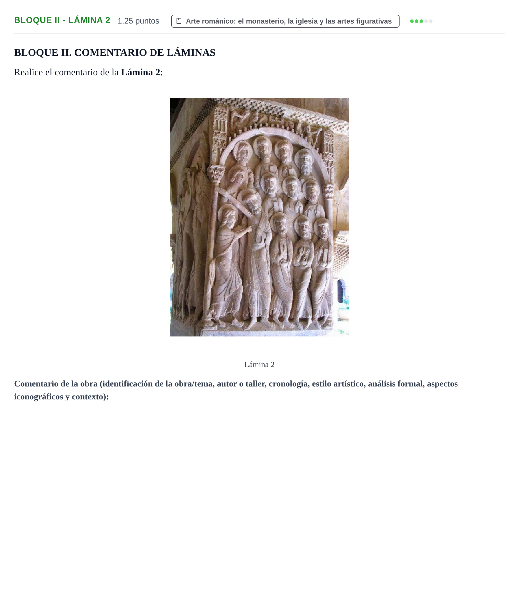 Enunciado: Bloque II - Lámina 2 · Historia del Arte PAU Murcia Extraordinaria 2023