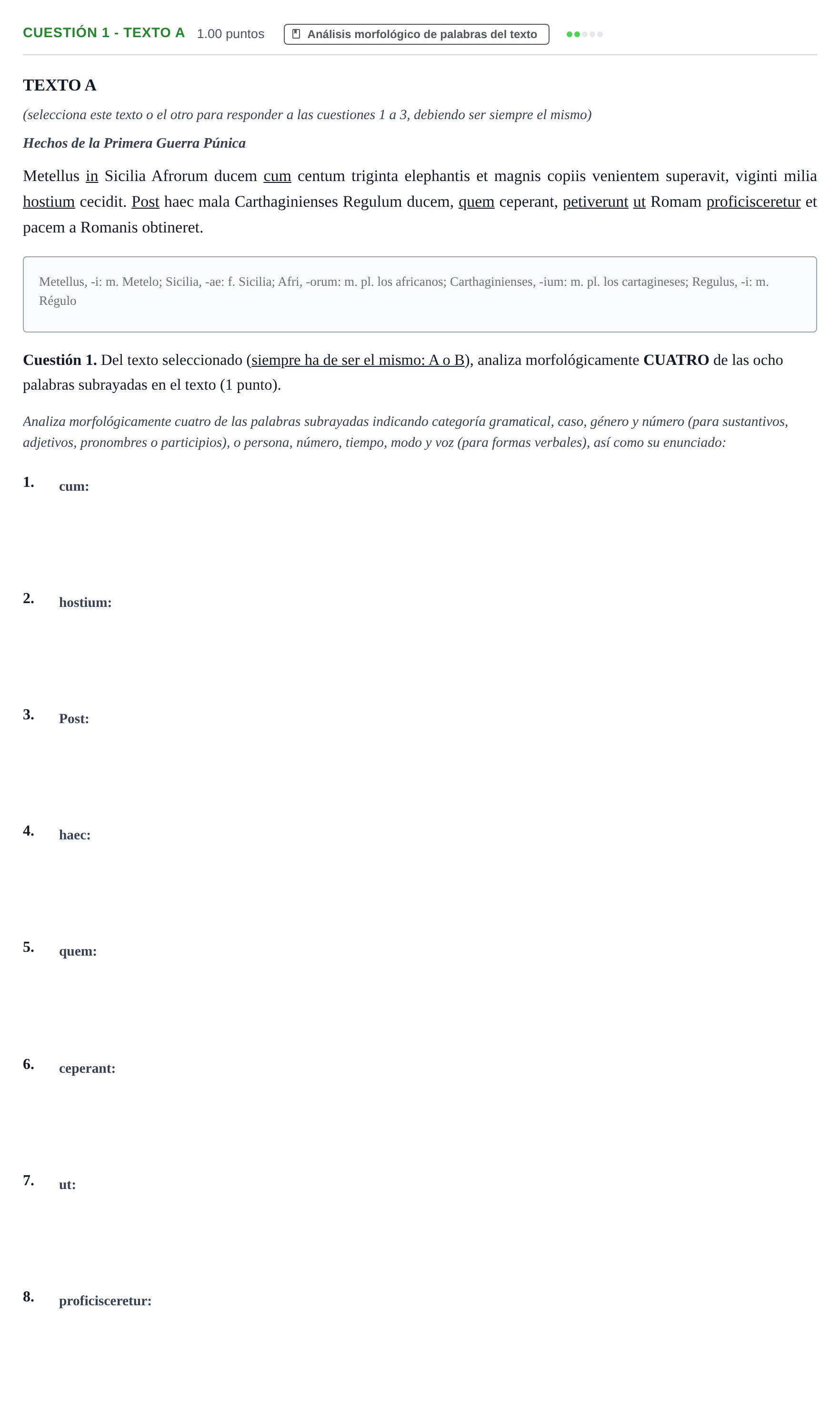 Enunciado: Cuestión 1 - Texto A · Latín II PAU Murcia Extraordinaria 2023