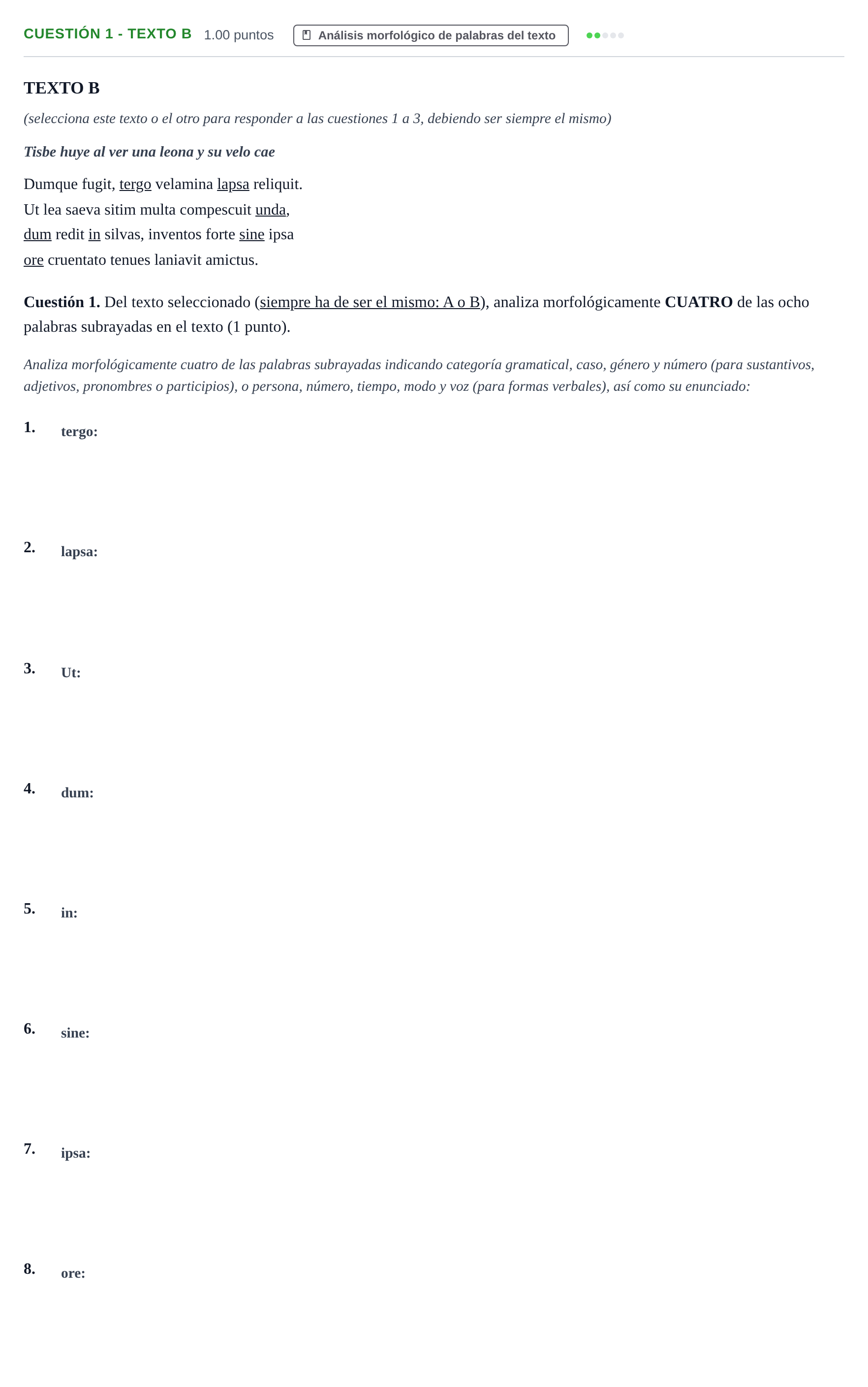 Enunciado: Cuestión 1 - Texto B · Latín II PAU Murcia Extraordinaria 2023