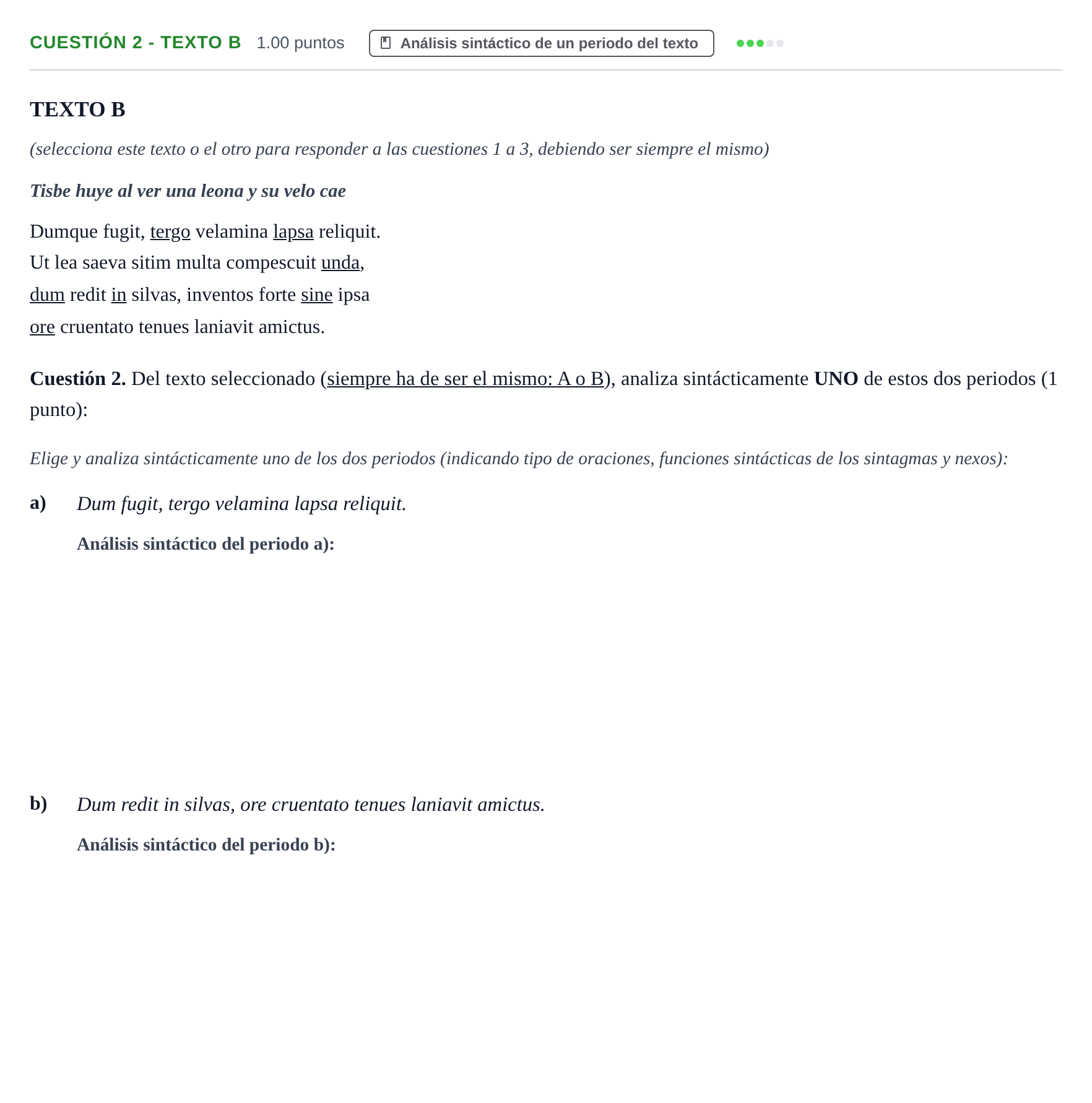 Enunciado: Cuestión 2 - Texto B · Latín II PAU Murcia Extraordinaria 2023