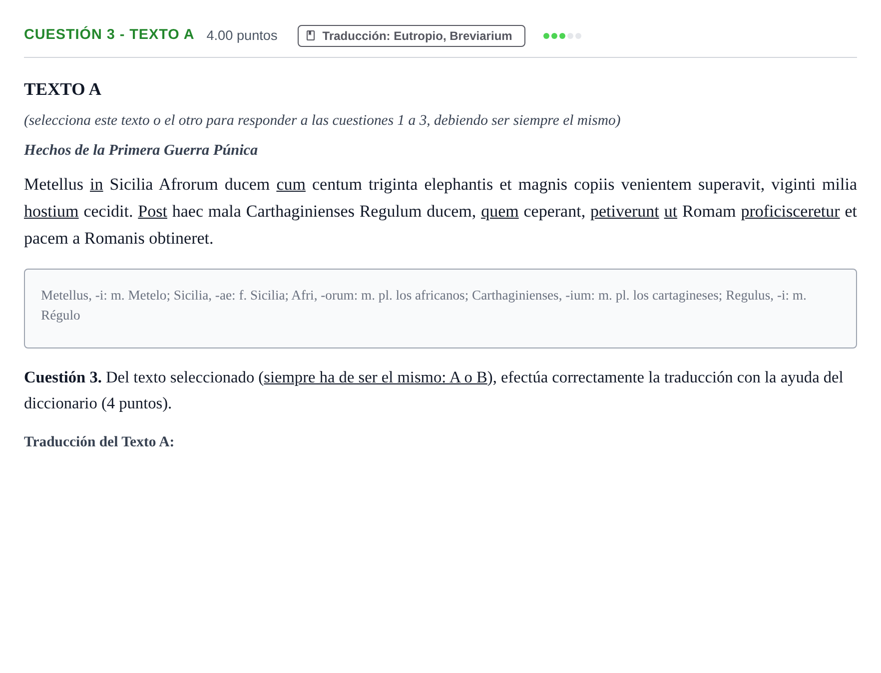 Enunciado: Cuestión 3 - Texto A · Latín II PAU Murcia Extraordinaria 2023