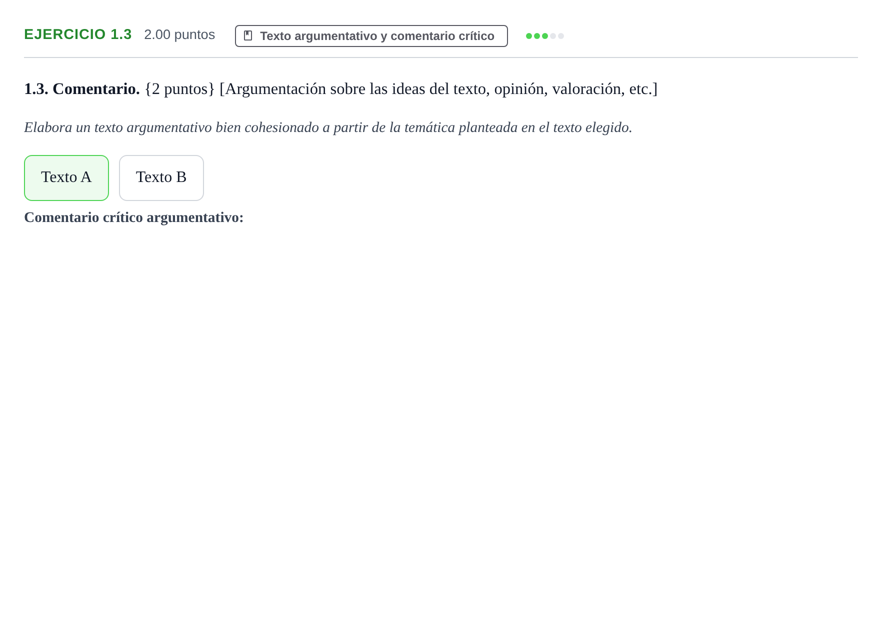 Enunciado: Ejercicio 1.3 · Lengua Castellana y Literatura II PAU Murcia Extraordinaria 2023