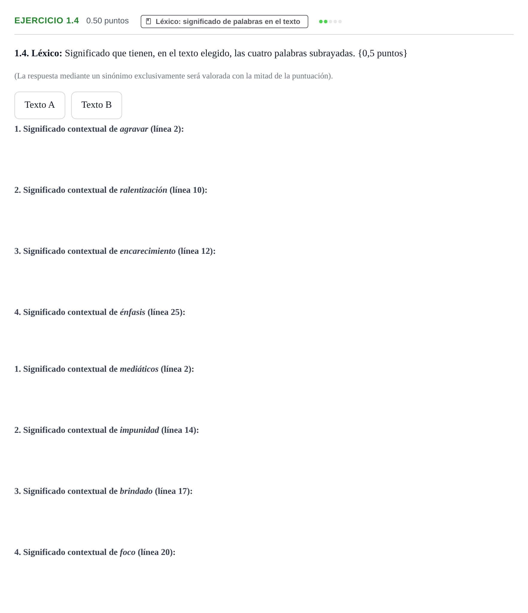 Enunciado: Ejercicio 1.4 · Lengua Castellana y Literatura II PAU Murcia Extraordinaria 2023