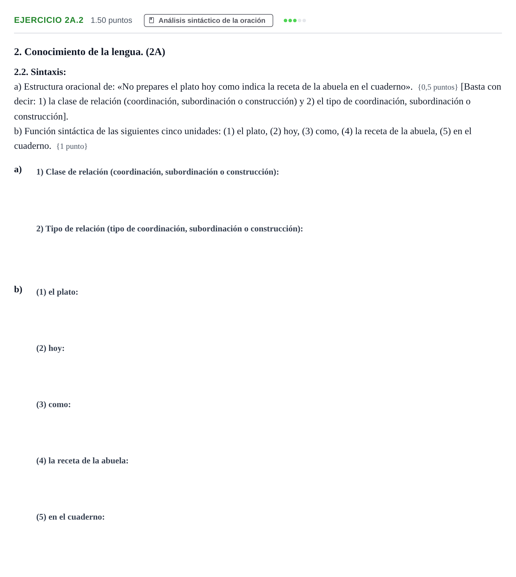Enunciado: Ejercicio 2A.2 · Lengua Castellana y Literatura II PAU Murcia Extraordinaria 2023