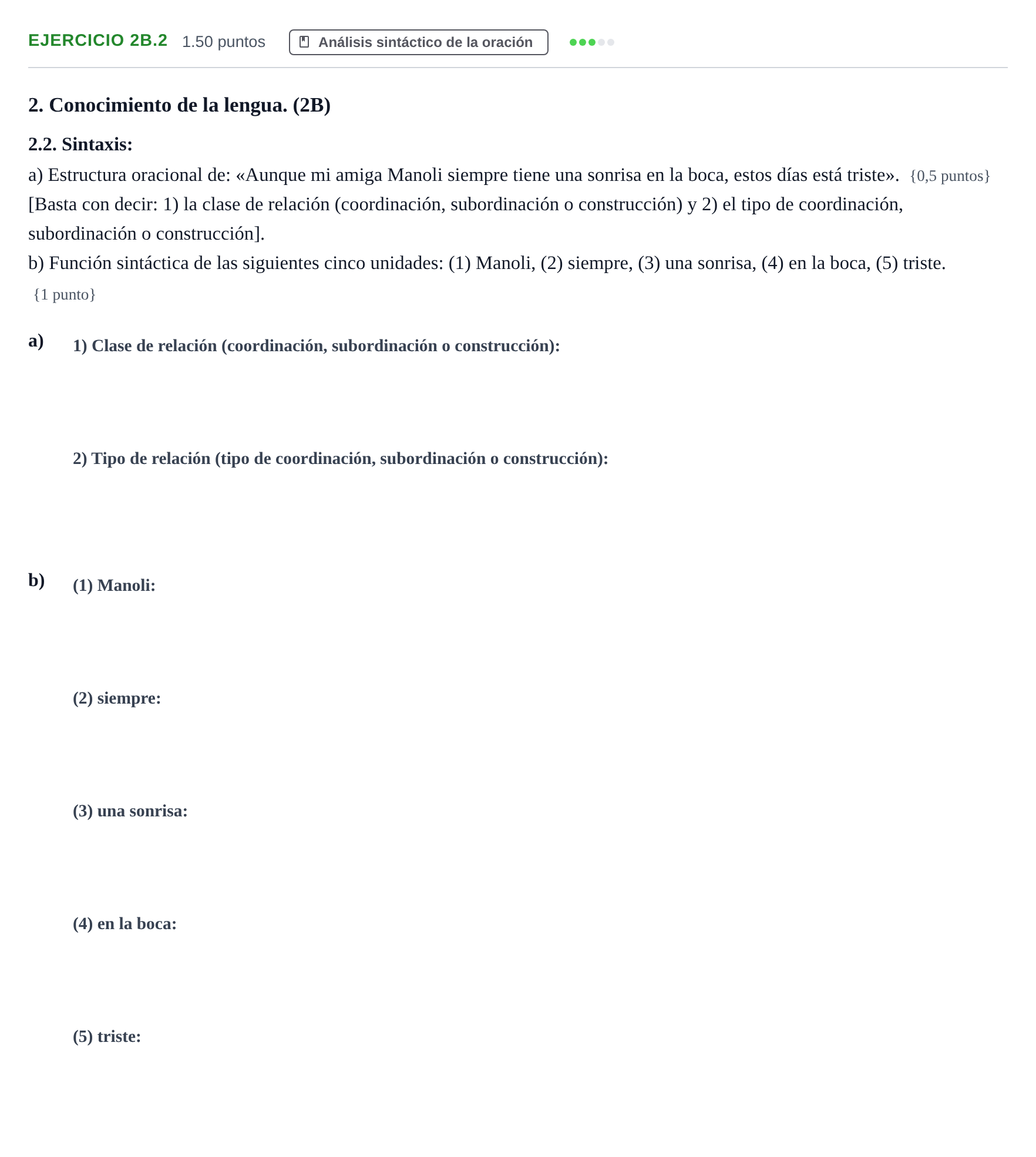 Enunciado: Ejercicio 2B.2 · Lengua Castellana y Literatura II PAU Murcia Extraordinaria 2023