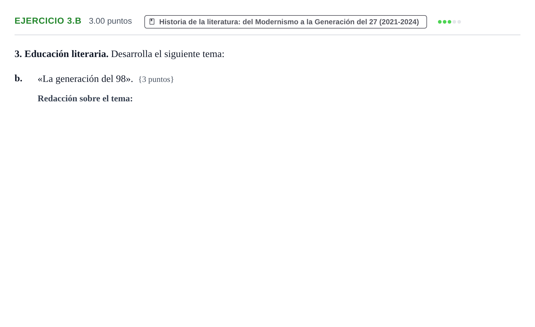 Enunciado: Ejercicio 3.b · Lengua Castellana y Literatura II PAU Murcia Extraordinaria 2023
