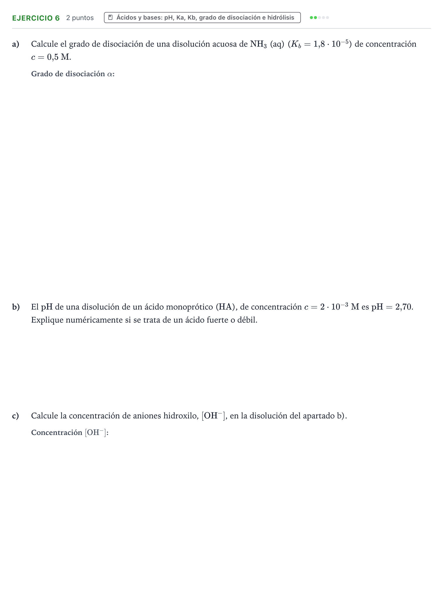 Enunciado: Problema 6 · Química PAU Murcia Extraordinaria 2023