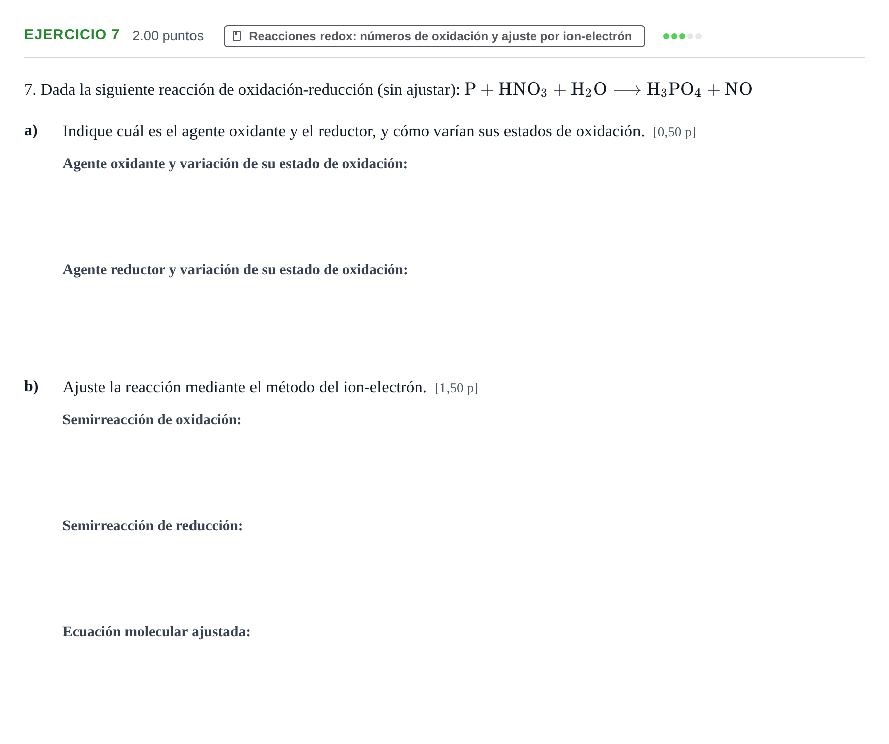 Enunciado: Problema 7 · Química PAU Murcia Extraordinaria 2023