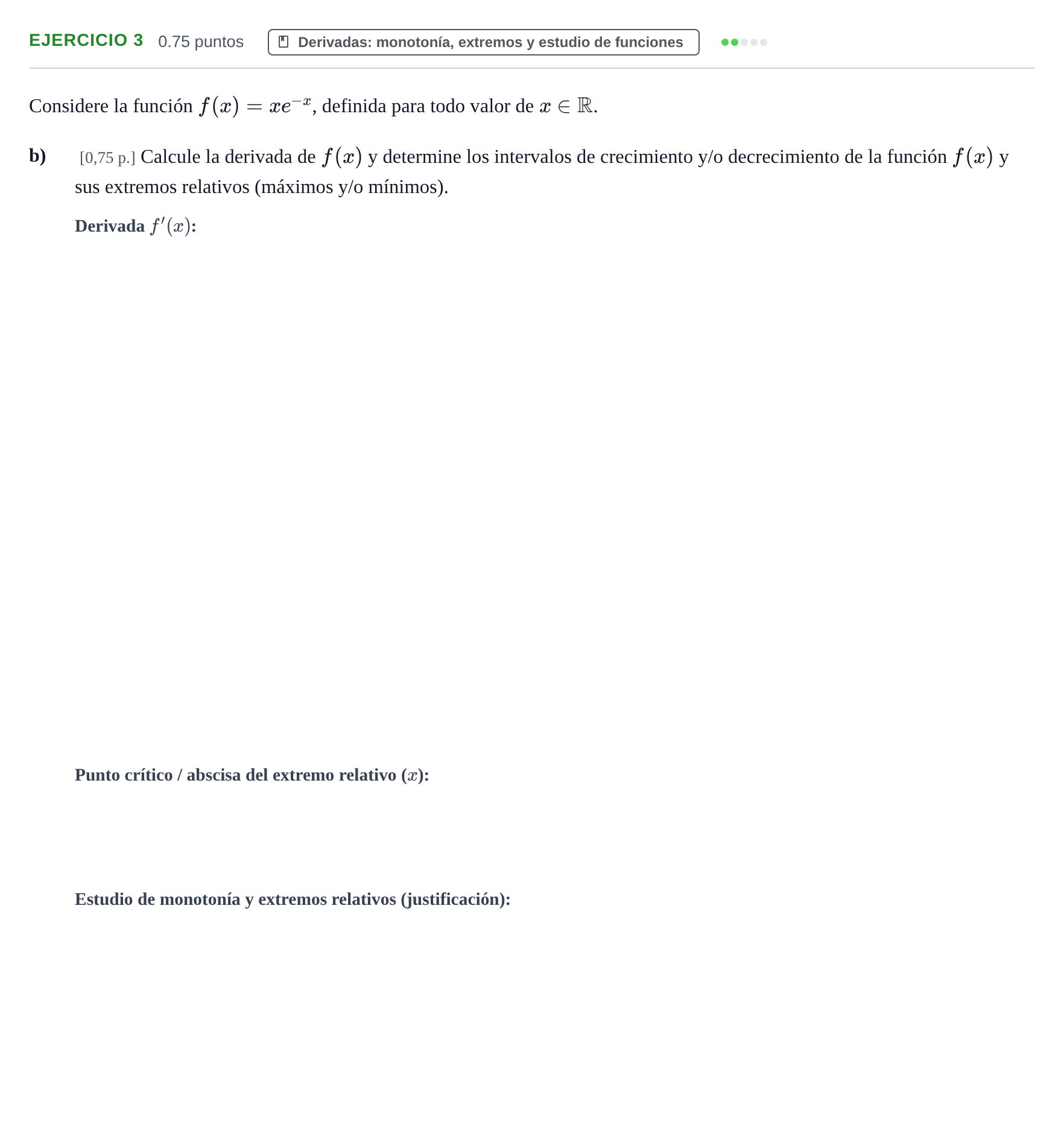 Enunciado: Ejercicio 3 - Derivadas: monotonía, extremos y estudio de f… · Matemáticas II PAU Murcia Extraordinaria 2023