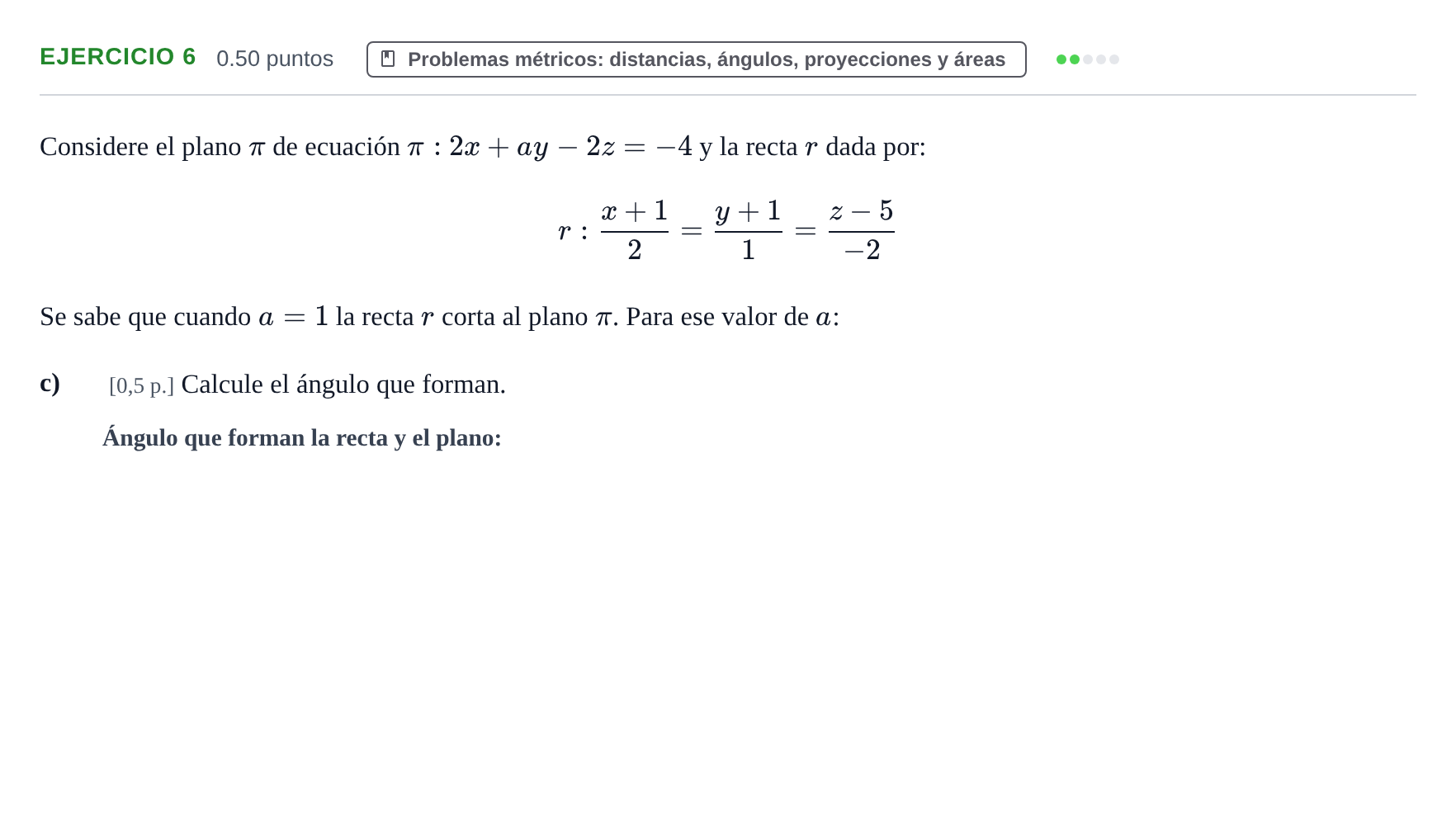 Enunciado: Ejercicio 6 - Problemas métricos: distancias, ángulos, proy… · Matemáticas II PAU Murcia Extraordinaria 2023