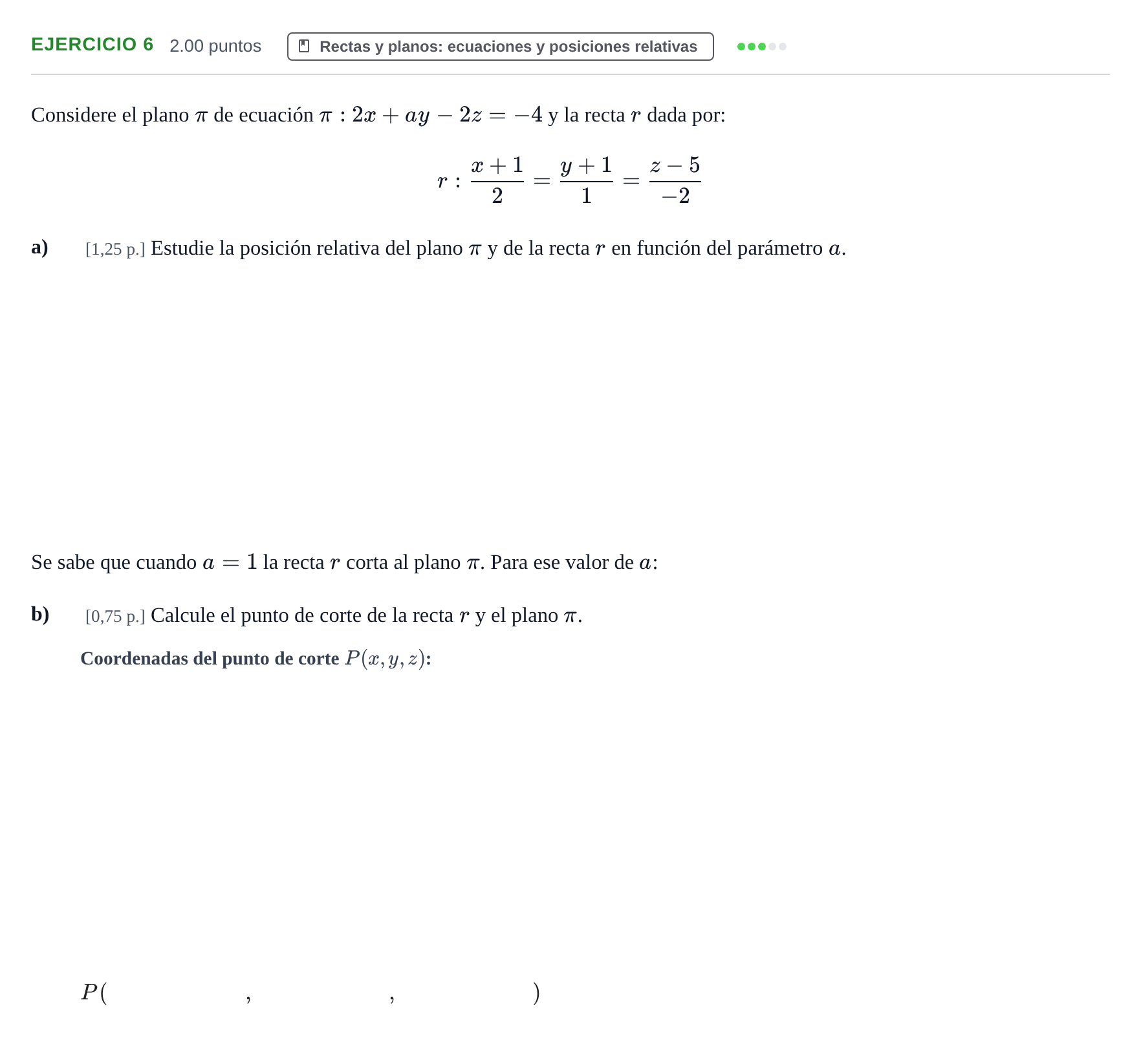 Enunciado: Ejercicio 6 - Rectas y planos: ecuaciones y posiciones rela… · Matemáticas II PAU Murcia Extraordinaria 2023