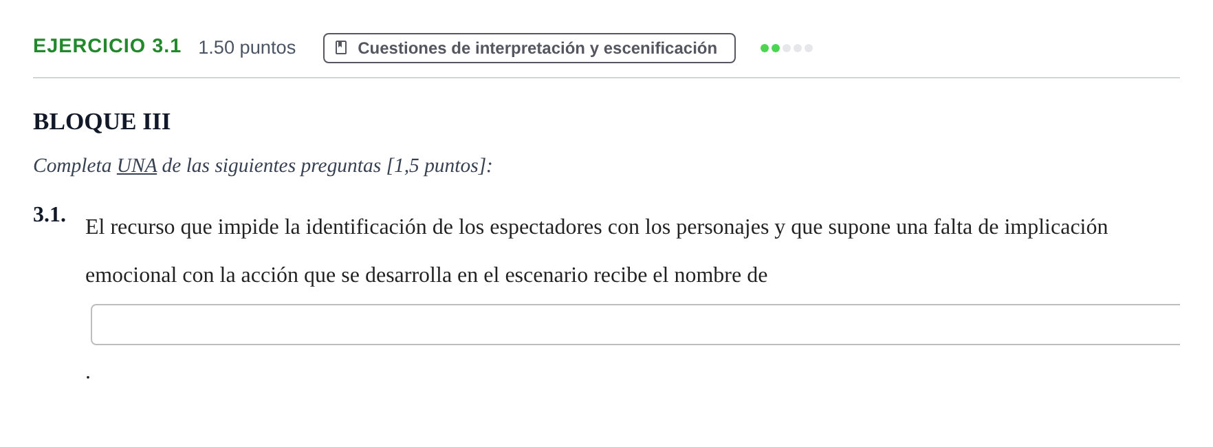 Enunciado: Ejercicio 3.1 · Artes Escénicas PAU Murcia Ordinaria 2022
