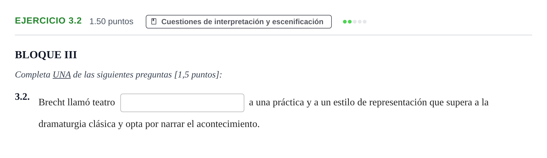 Enunciado: Ejercicio 3.2 · Artes Escénicas PAU Murcia Ordinaria 2022