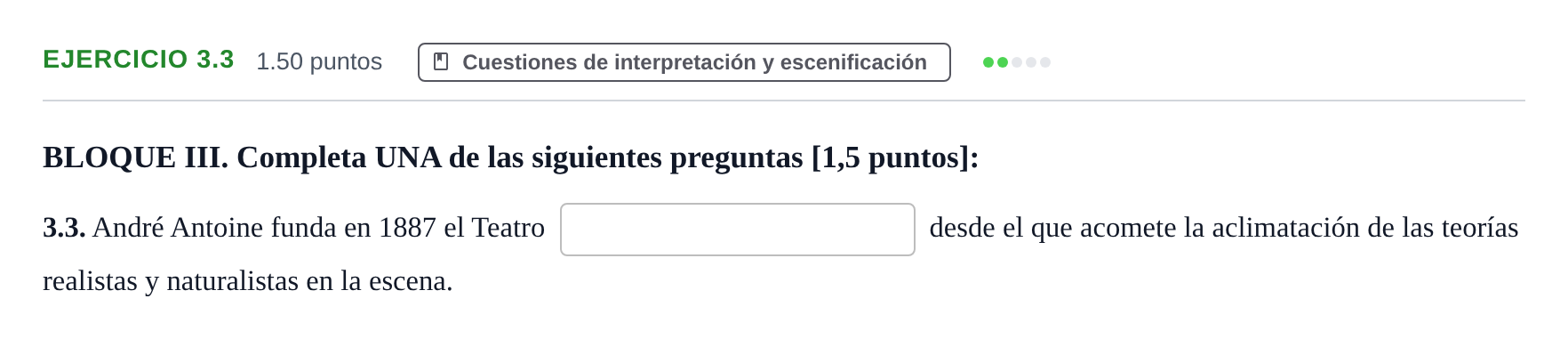 Enunciado: Ejercicio 3.3 · Artes Escénicas PAU Murcia Ordinaria 2022