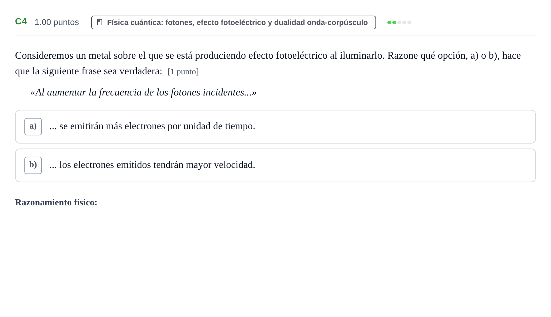 Enunciado: Ejercicio C4 · Física PAU Murcia Ordinaria 2022