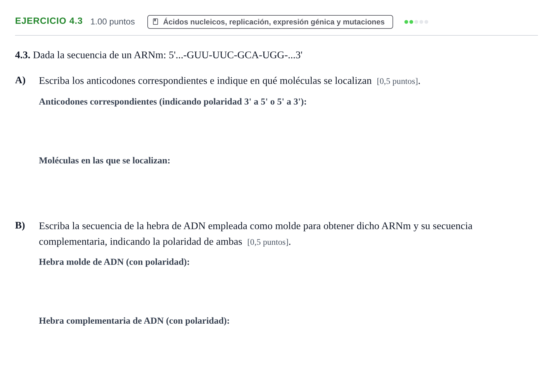 Enunciado: Ejercicio 4.3 · Biología PAU Murcia Ordinaria 2022