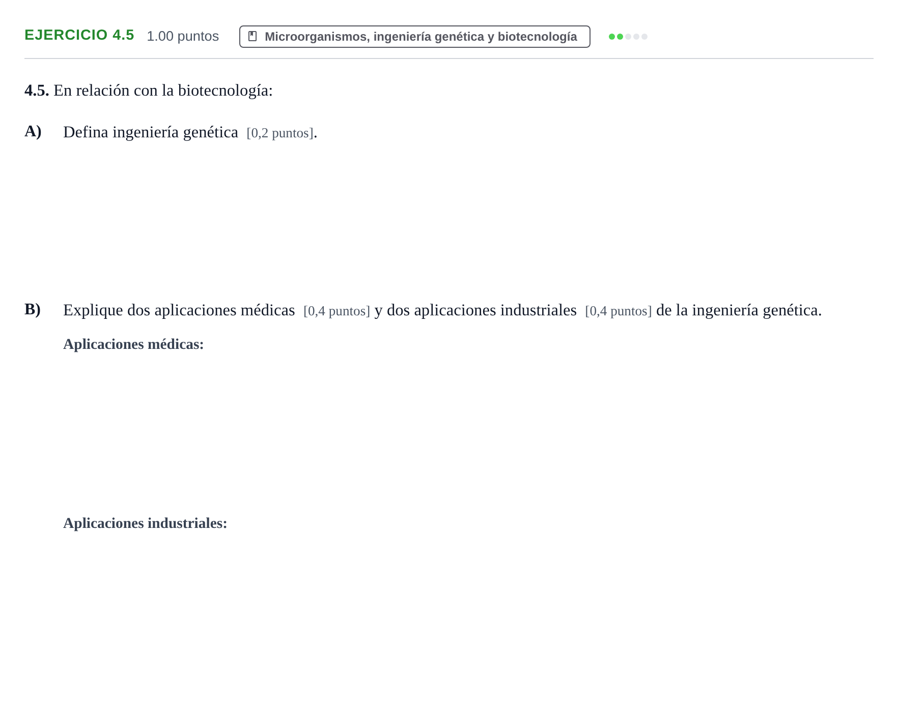 Enunciado: Ejercicio 4.5 · Biología PAU Murcia Ordinaria 2022