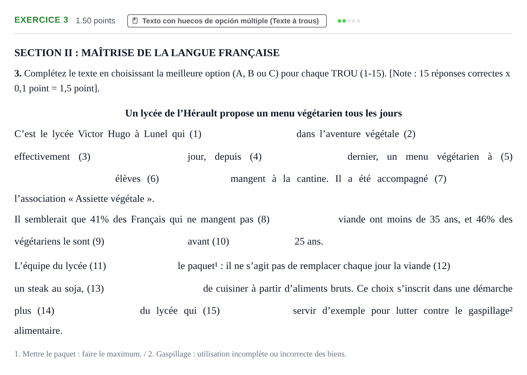 Enunciado: Exercice 3 · Francés PAU Murcia Ordinaria 2022