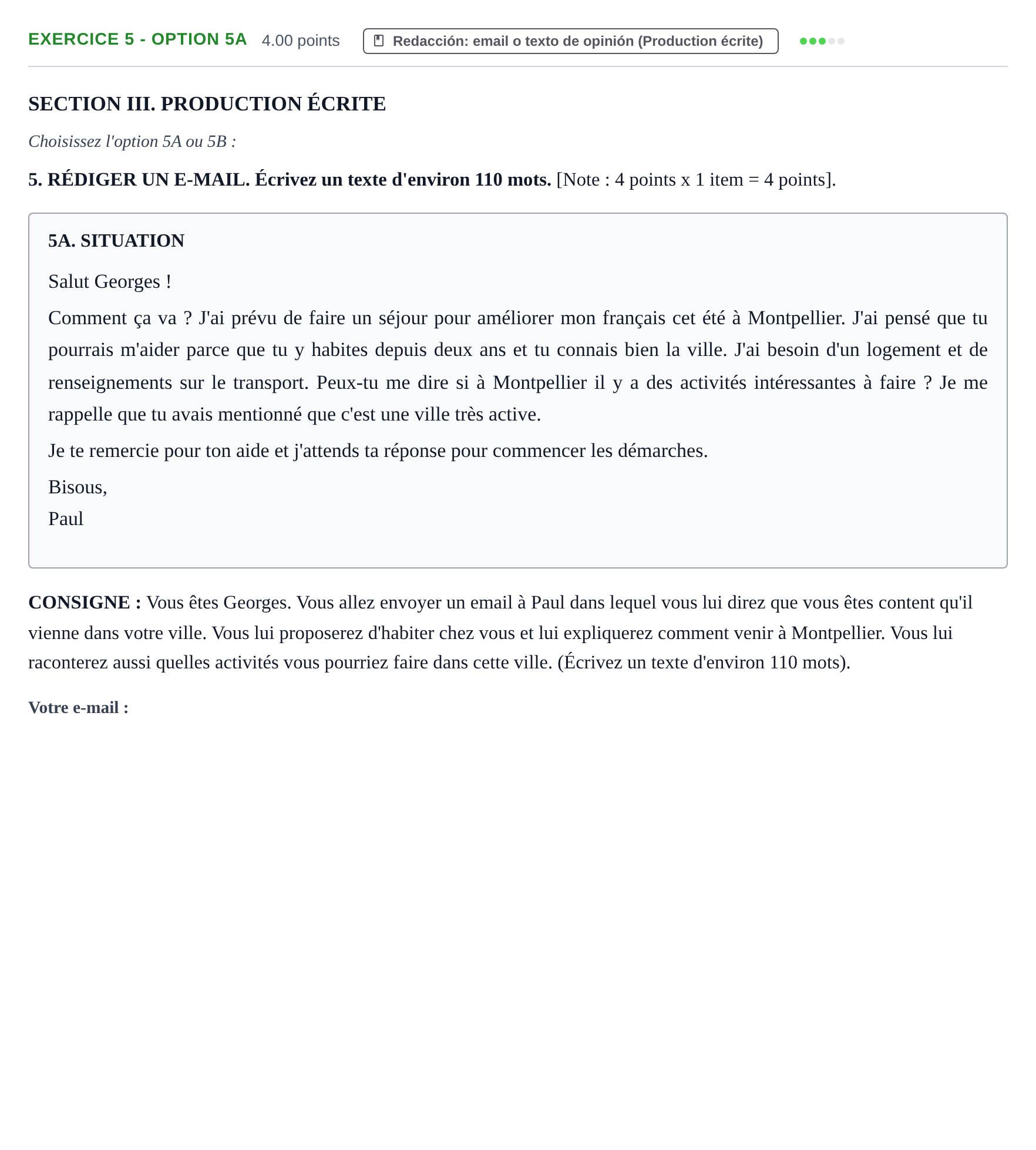 Enunciado: Exercice 5 - Option 5A · Francés PAU Murcia Ordinaria 2022