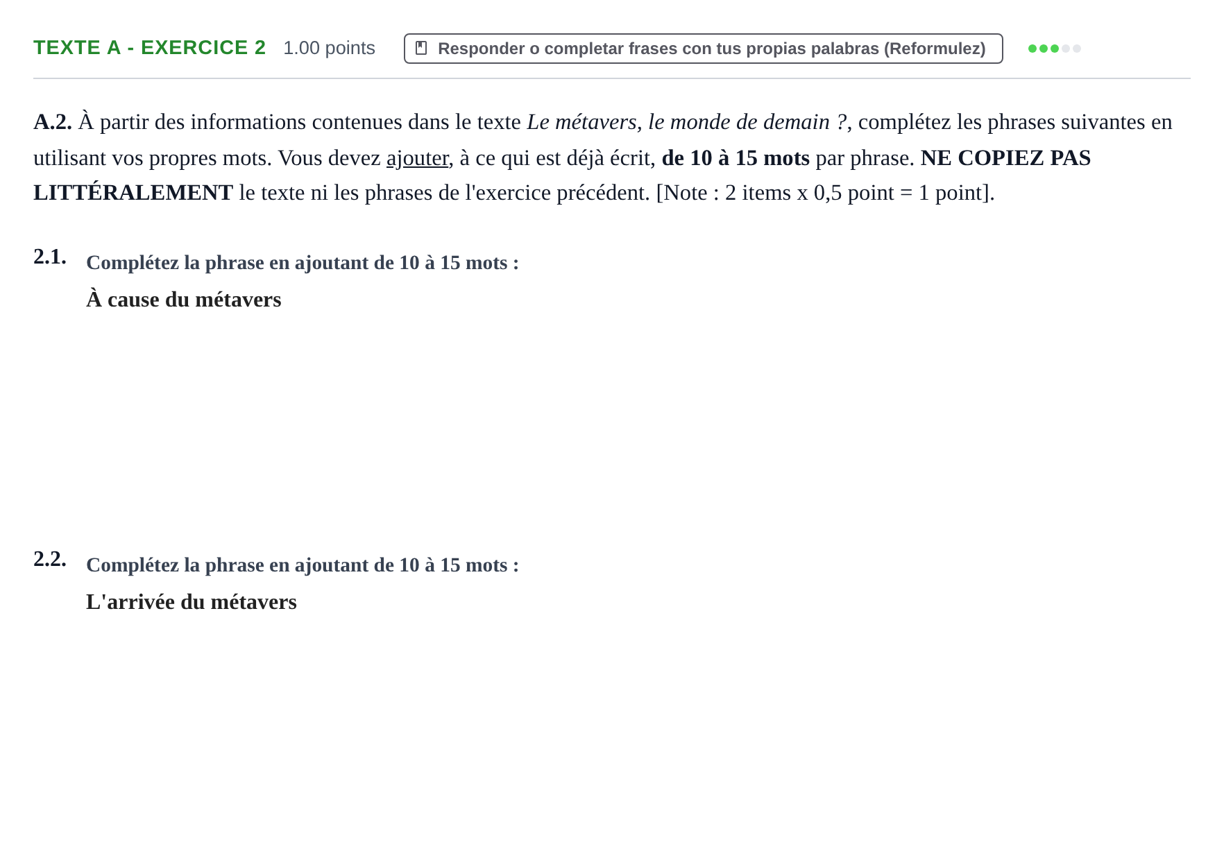 Enunciado: Ejercicio Texte A - Exercice 2 · Francés PAU Murcia Ordinaria 2022