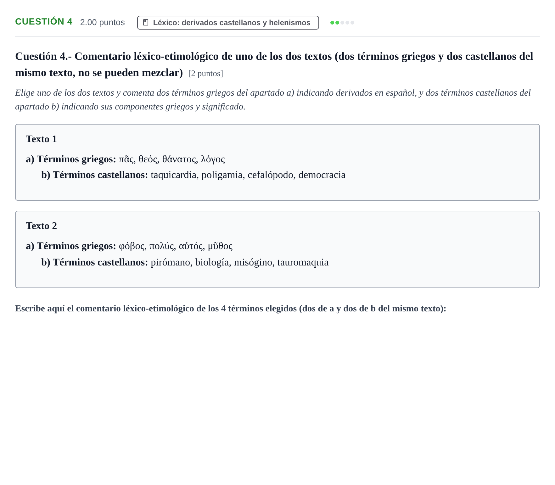 Enunciado: Cuestión 4 · Griego II PAU Murcia Ordinaria 2022