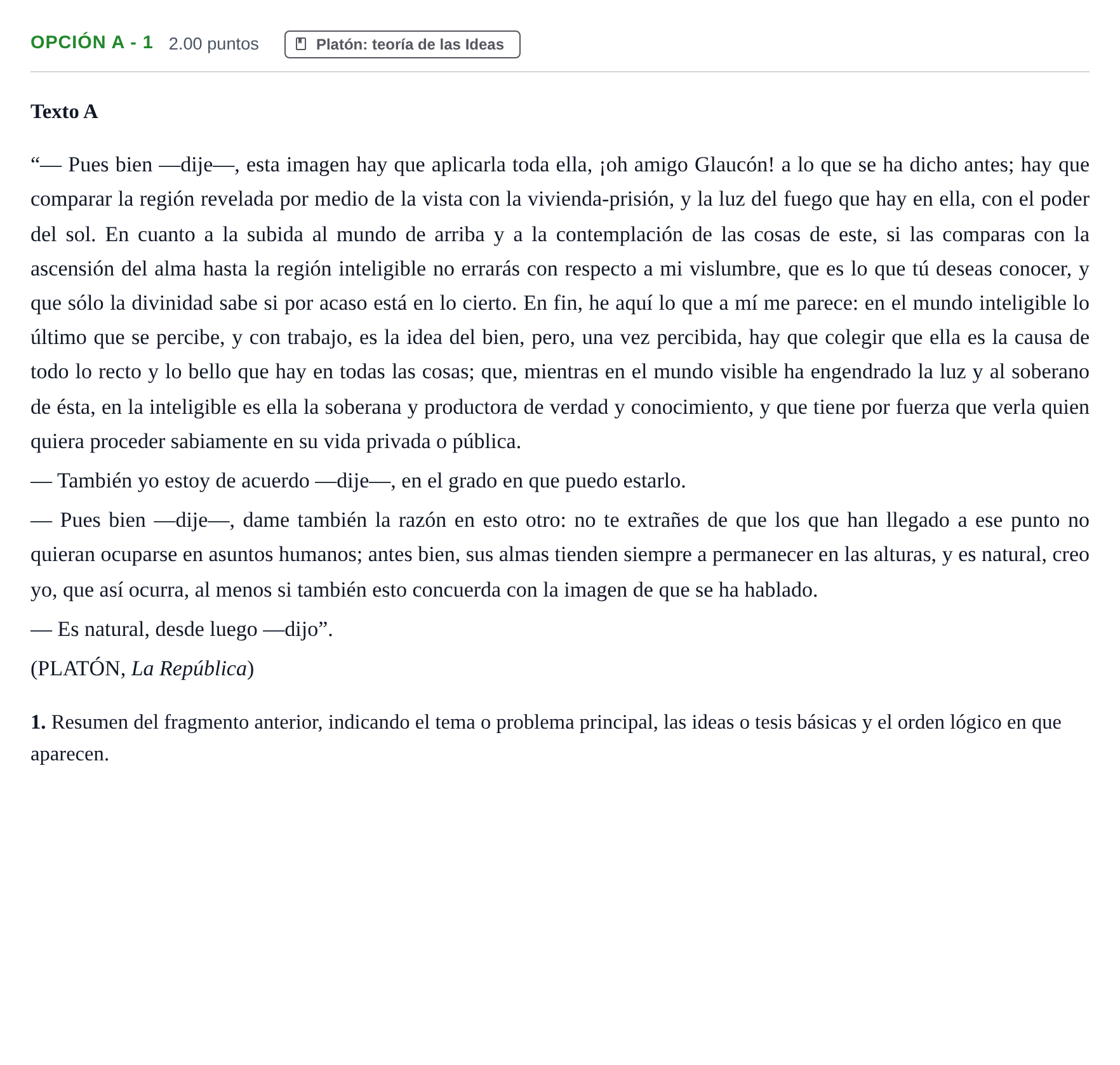 Enunciado: Opción A - 1 · Historia de la Filosofía PAU Murcia Ordinaria 2022