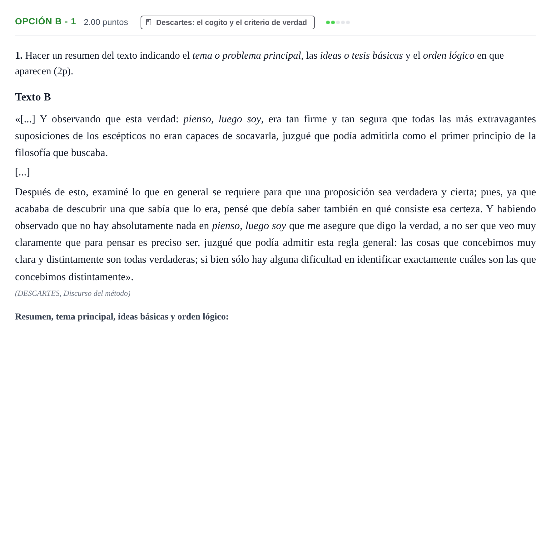 Enunciado: Opción B - 1 · Historia de la Filosofía PAU Murcia Ordinaria 2022