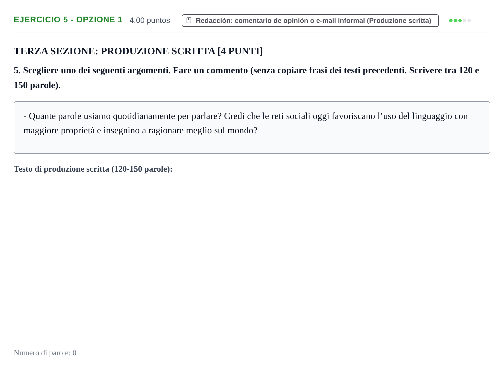Enunciado: Ejercicio 5 - Opzione 1 · Italiano PAU Murcia Ordinaria 2022