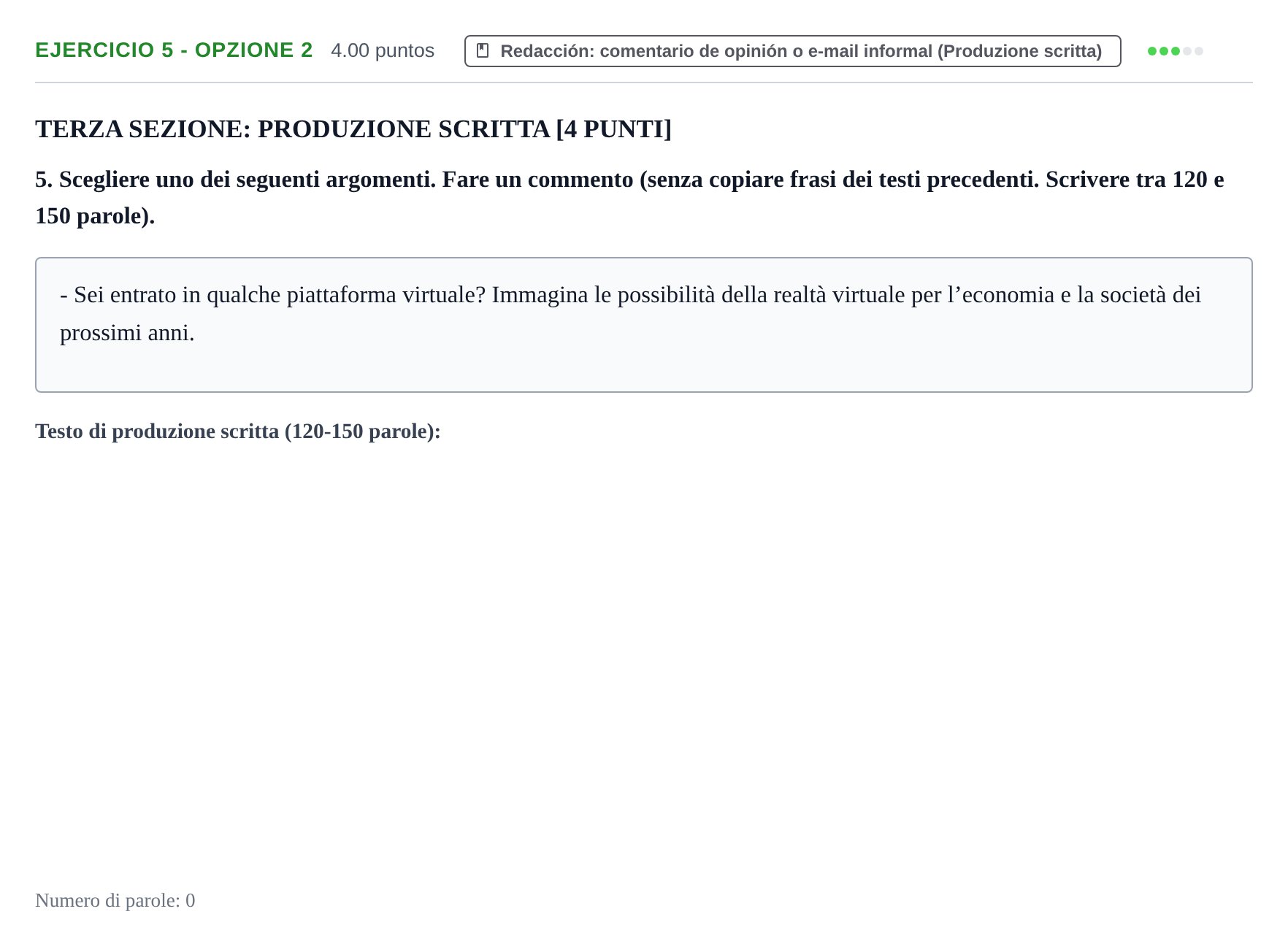 Enunciado: Ejercicio 5 - Opzione 2 · Italiano PAU Murcia Ordinaria 2022