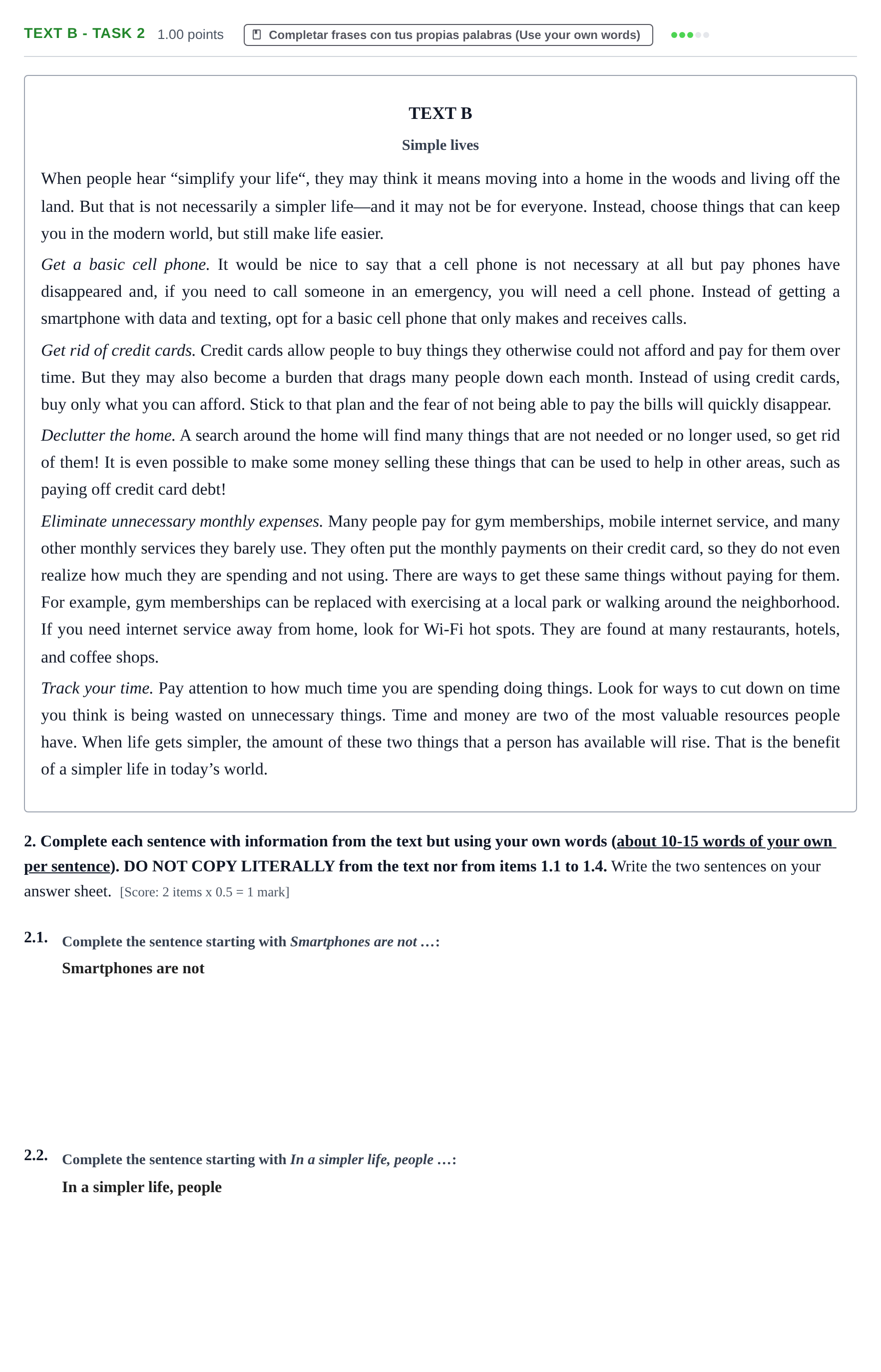 Enunciado: Ejercicio Text B - Task 2 · Inglés PAU Murcia Ordinaria 2022