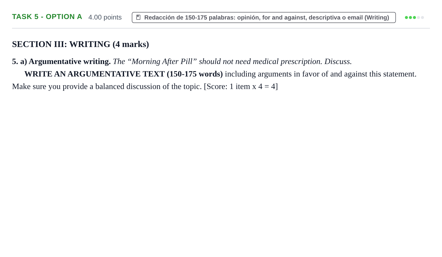 Enunciado: Task 5 - Option a · Inglés PAU Murcia Ordinaria 2022