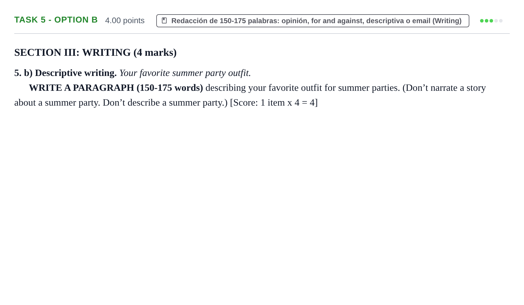 Enunciado: Task 5 - Option b · Inglés PAU Murcia Ordinaria 2022
