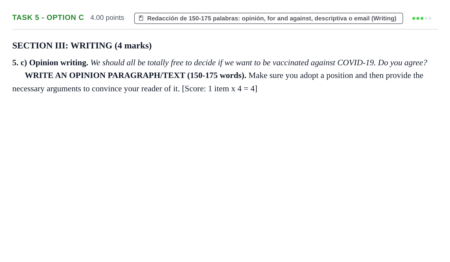 Enunciado: Task 5 - Option c · Inglés PAU Murcia Ordinaria 2022