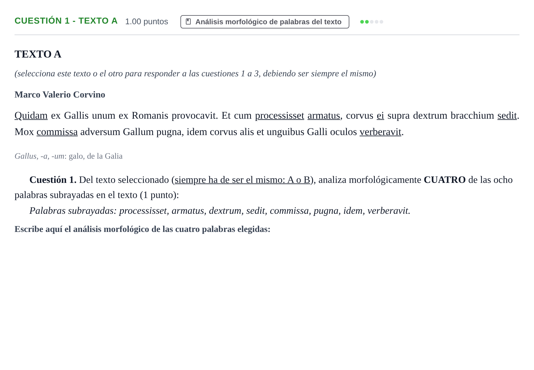 Enunciado: Cuestión 1 - Texto A · Latín II PAU Murcia Ordinaria 2022