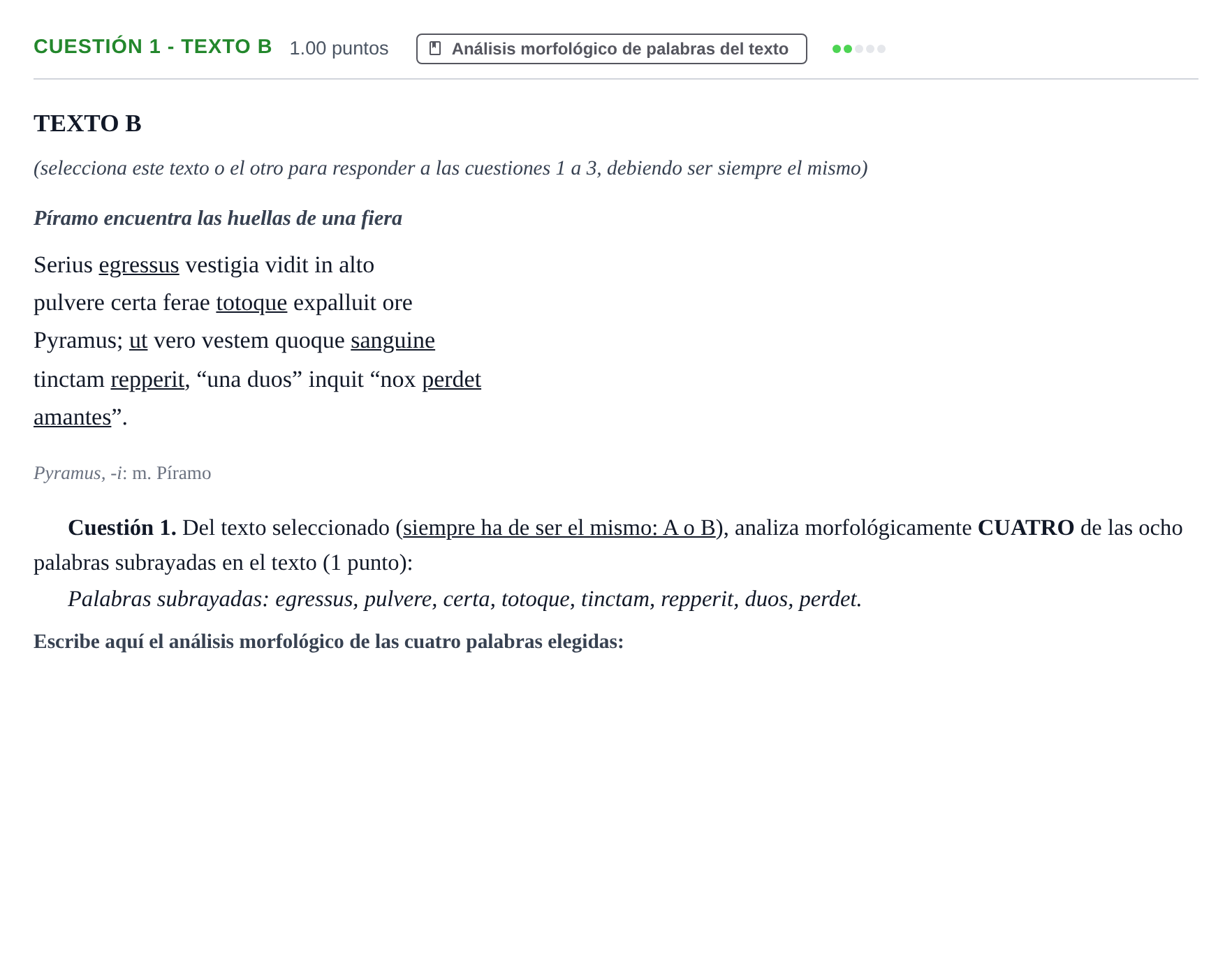 Enunciado: Cuestión 1 - Texto B · Latín II PAU Murcia Ordinaria 2022
