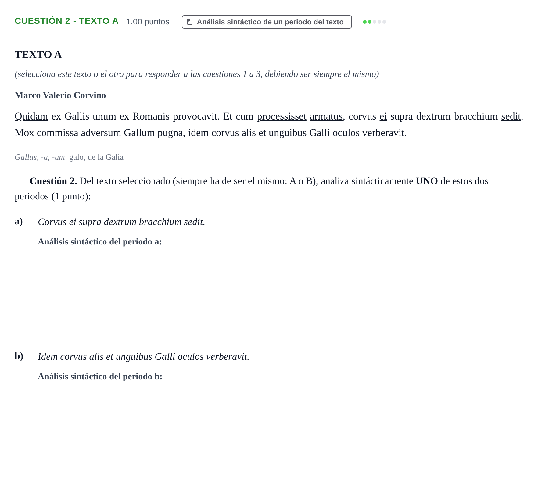 Enunciado: Cuestión 2 - Texto A · Latín II PAU Murcia Ordinaria 2022