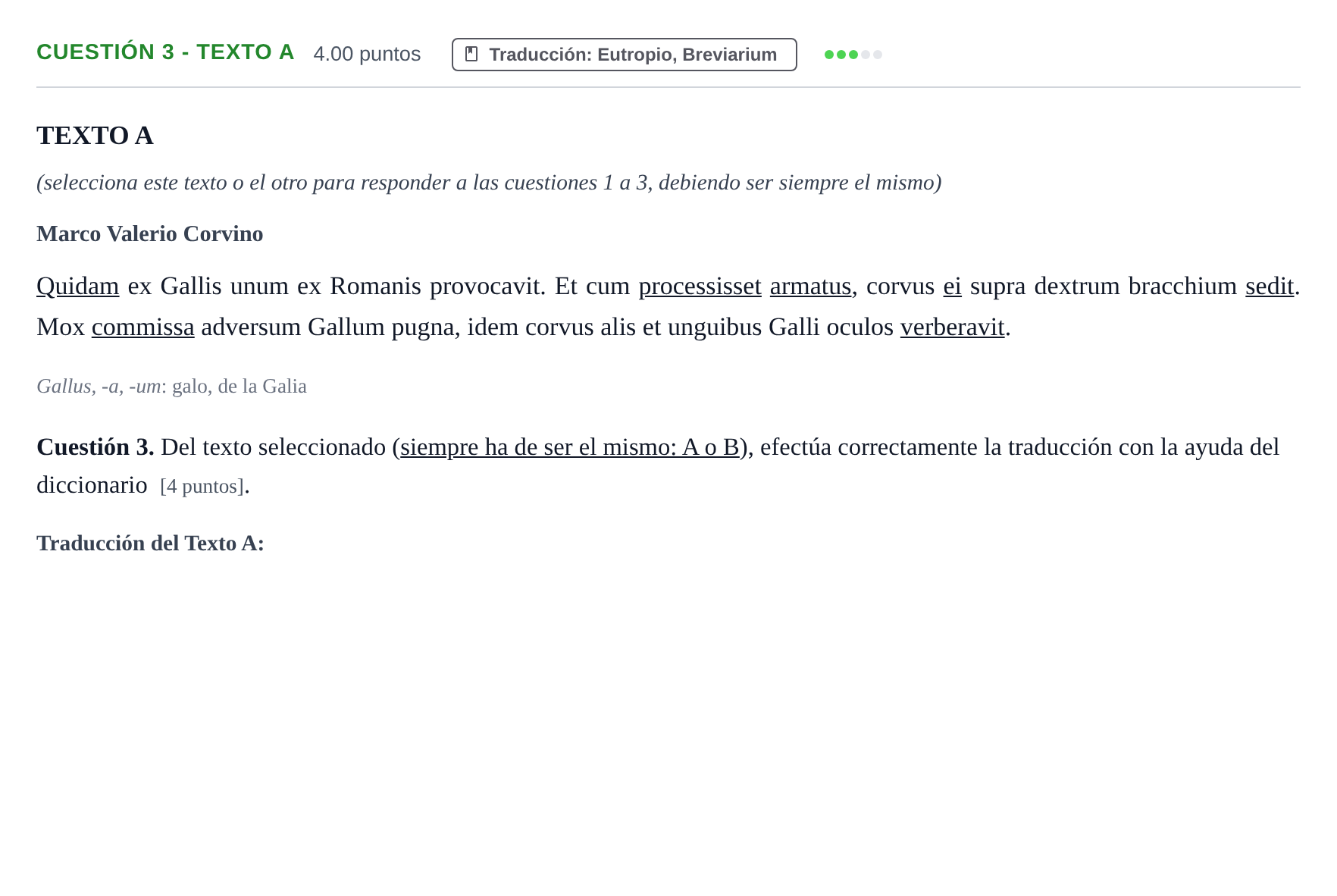Enunciado: Cuestión 3 - Texto A · Latín II PAU Murcia Ordinaria 2022