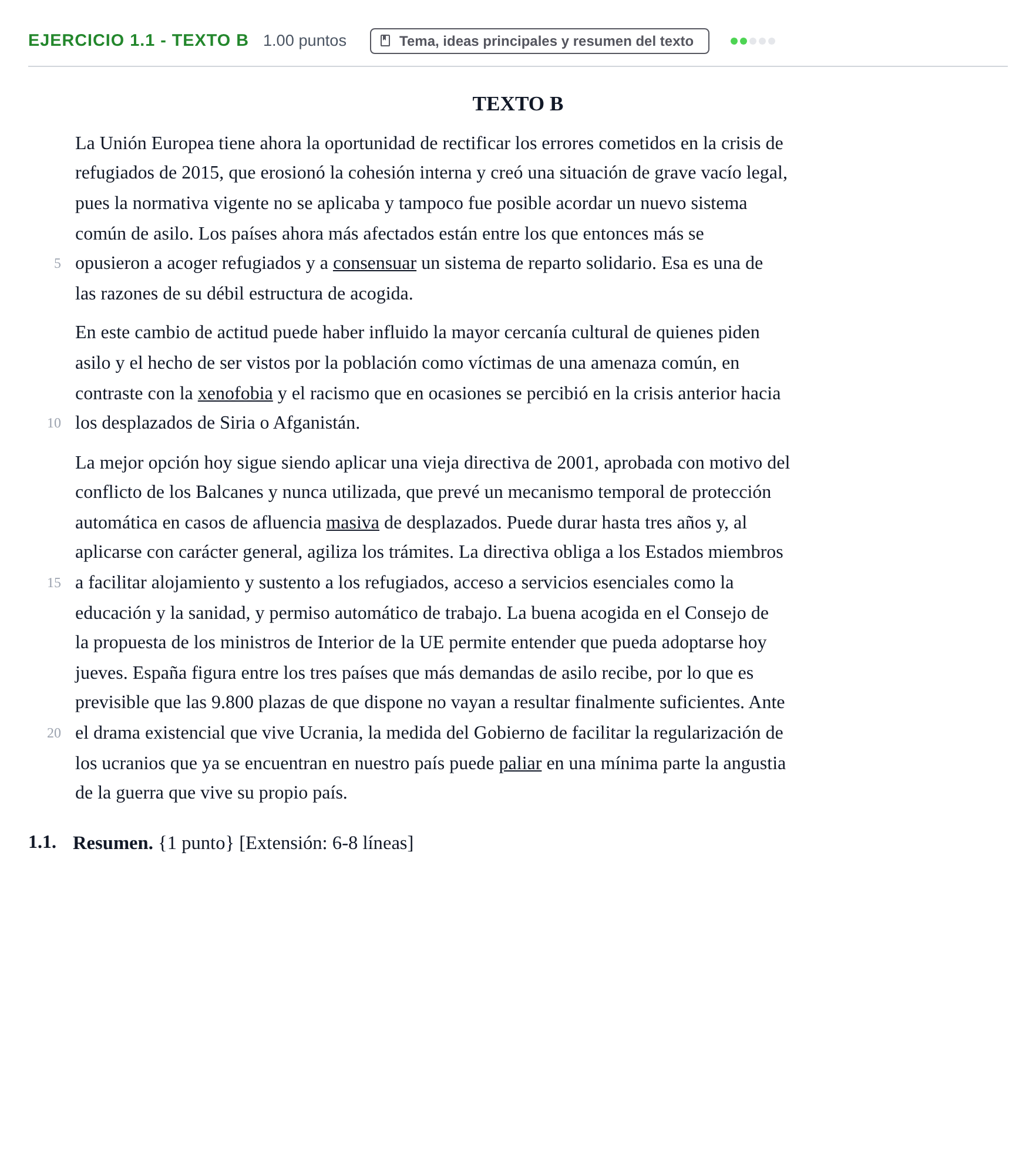 Enunciado: Ejercicio 1.1 - Texto B · Lengua Castellana y Literatura II PAU Murcia Ordinaria 2022