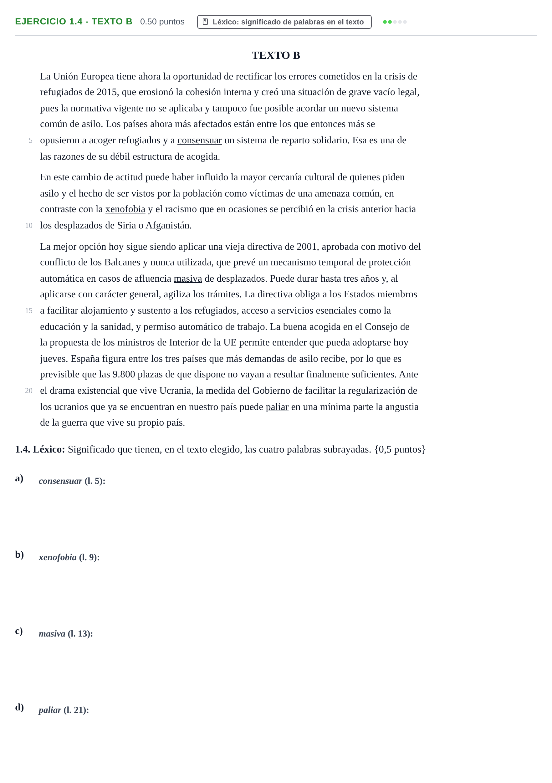 Enunciado: Ejercicio 1.4 - Texto B · Lengua Castellana y Literatura II PAU Murcia Ordinaria 2022