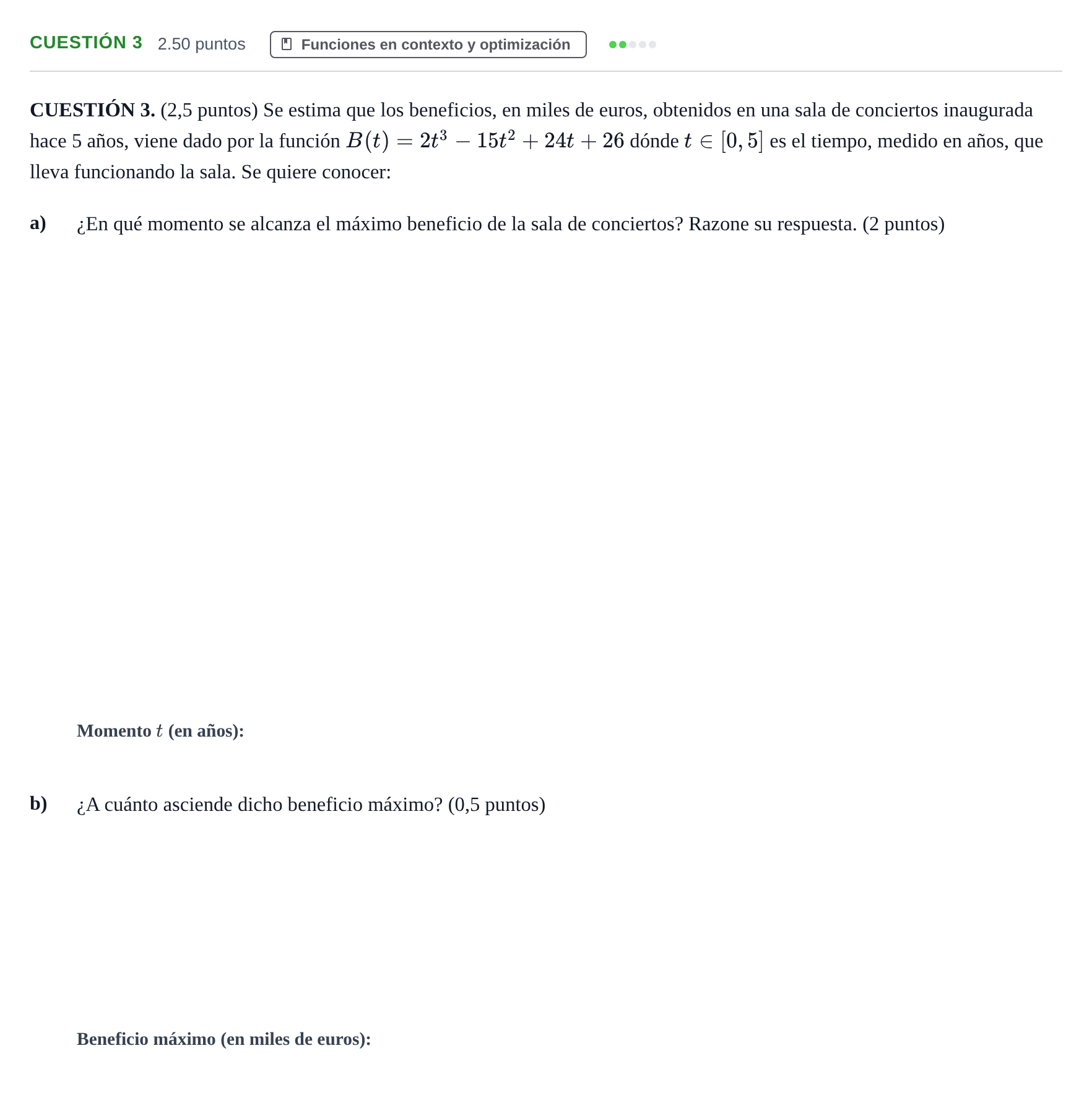 Enunciado: CUESTIÓN 3 · Matemáticas aplicadas a las Ciencias Sociales II PAU Murcia Ordinaria 2022
