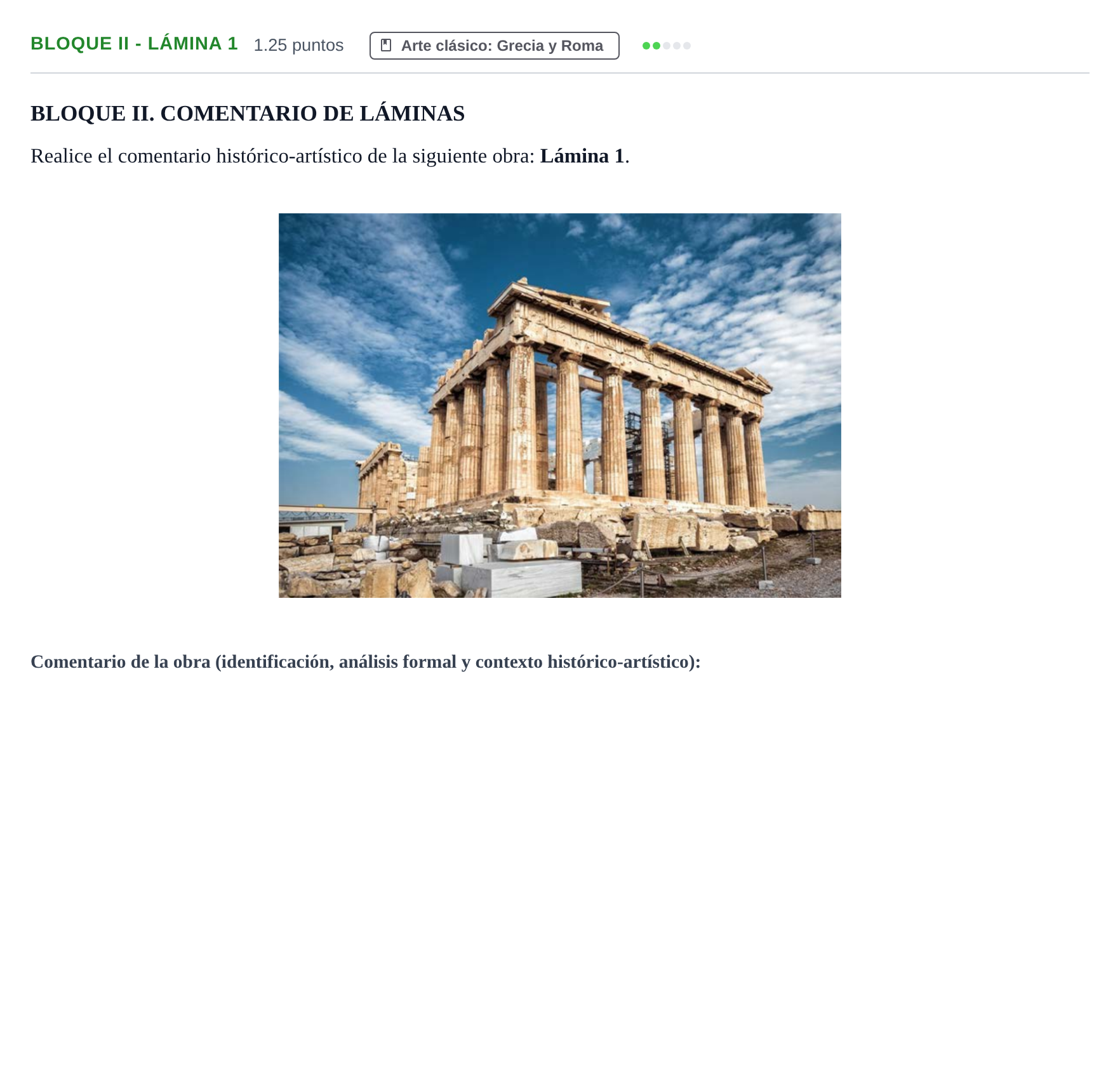 Enunciado: Bloque II - Lámina 1 · Historia del Arte PAU Murcia Ordinaria 2022