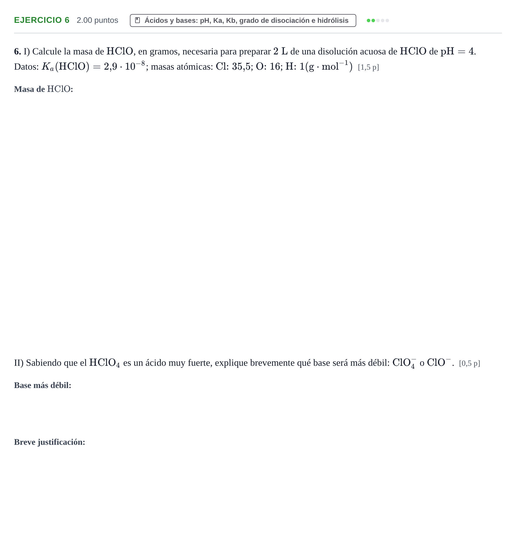 Enunciado: Problema 6 · Química PAU Murcia Ordinaria 2022