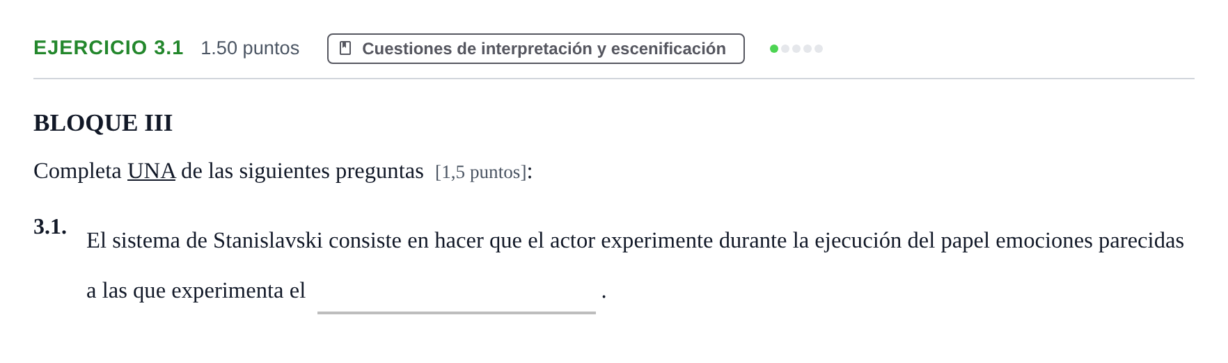 Enunciado: Ejercicio 3.1 · Artes Escénicas PAU Murcia Extraordinaria 2022