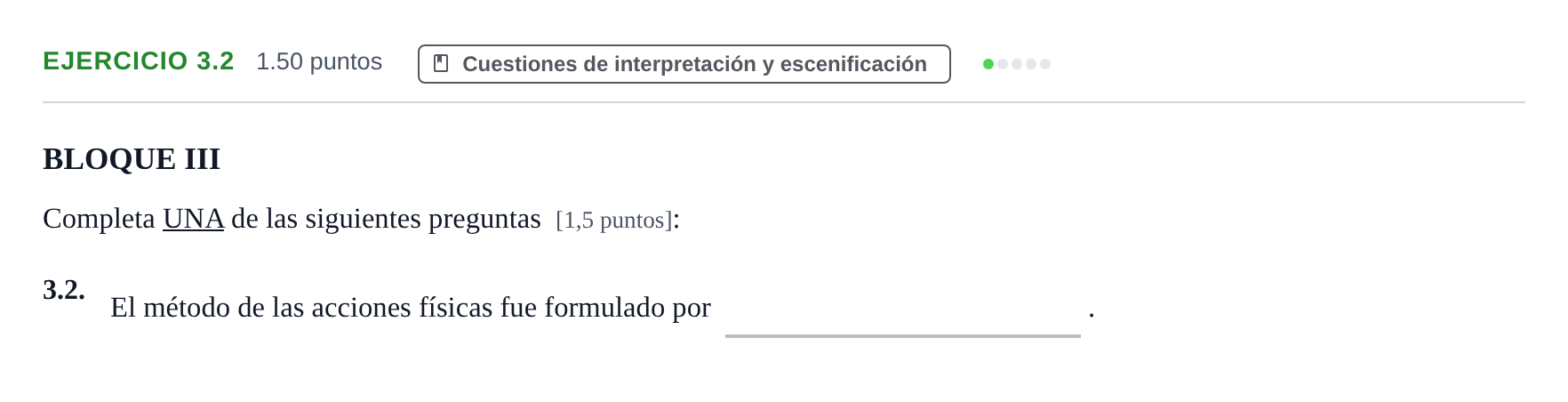 Enunciado: Ejercicio 3.2 · Artes Escénicas PAU Murcia Extraordinaria 2022