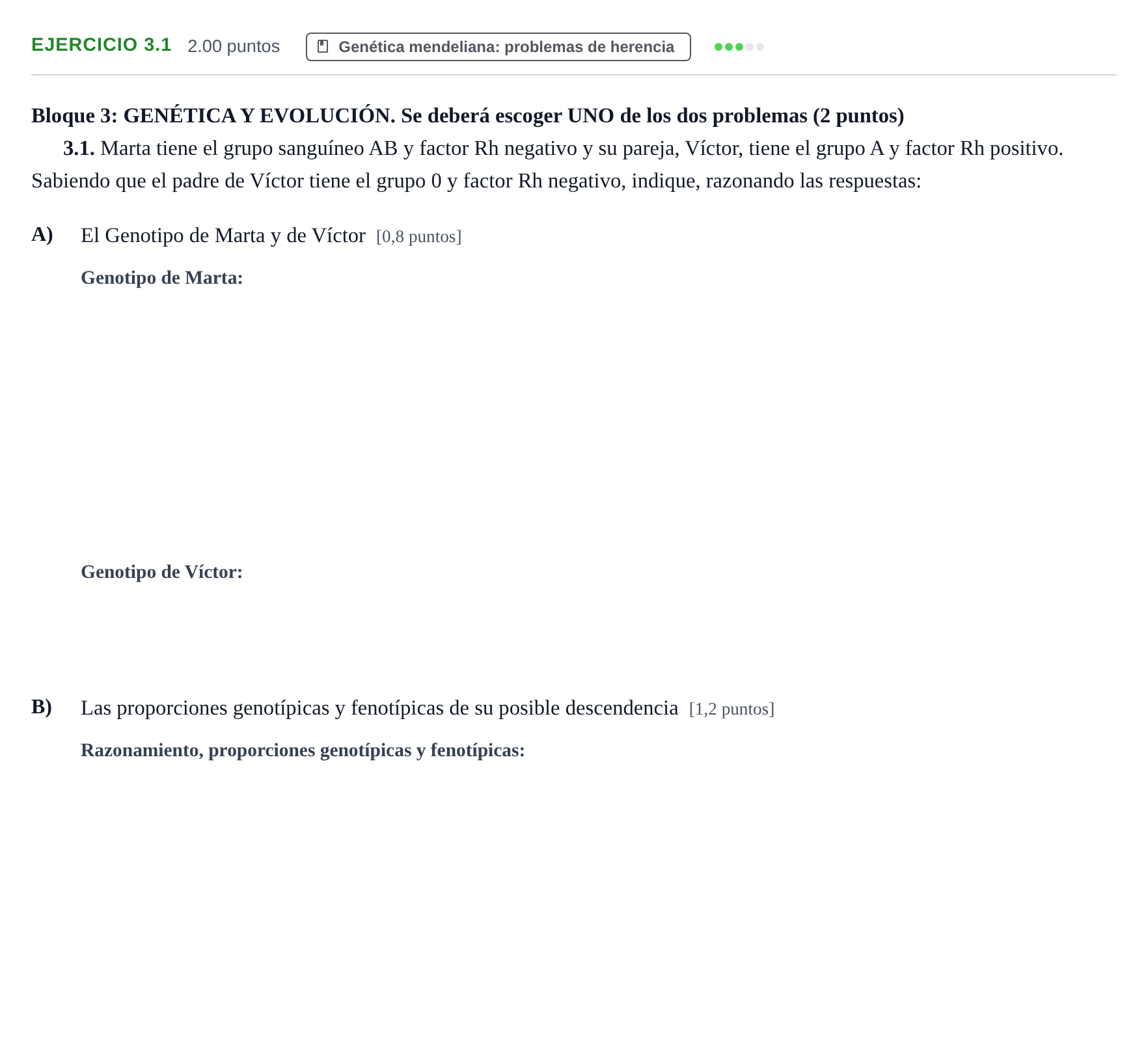 Enunciado: Ejercicio 3.1 · Biología PAU Murcia Extraordinaria 2022