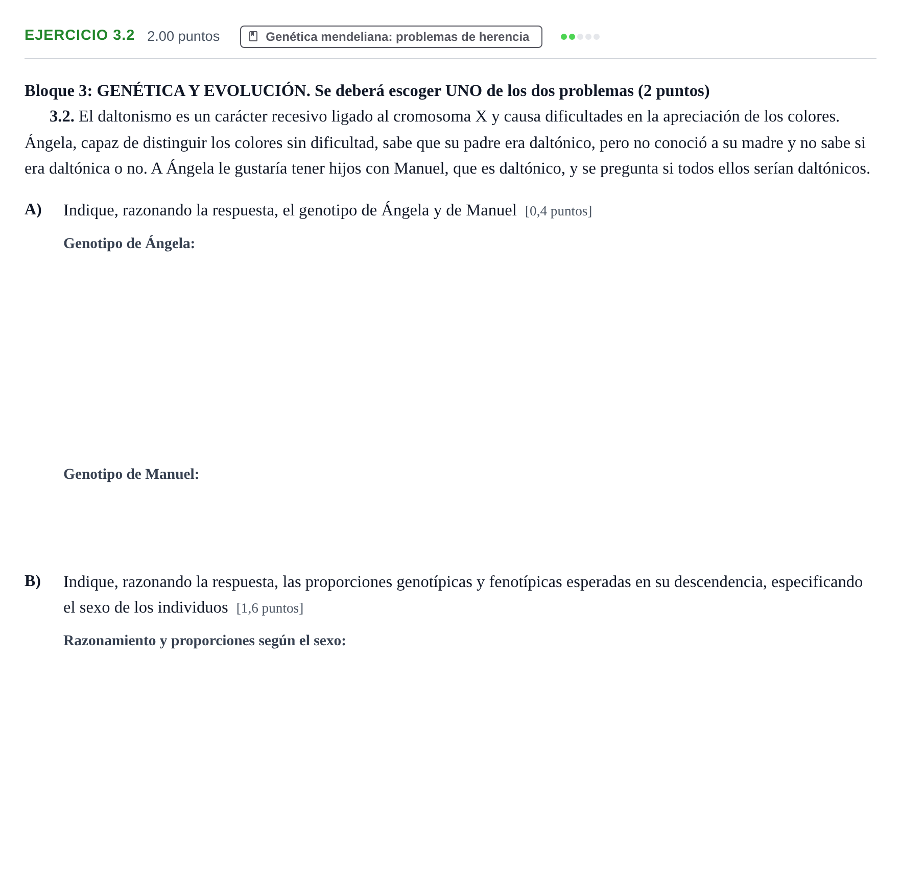 Enunciado: Ejercicio 3.2 · Biología PAU Murcia Extraordinaria 2022